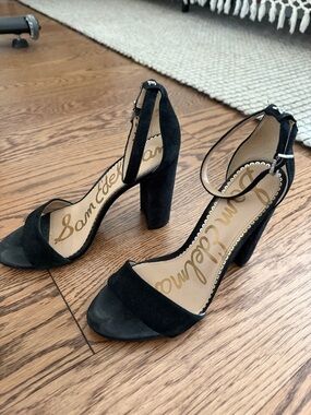 Sam Edelman Black Suede Open-Toe Ankle-Strap Block Heels